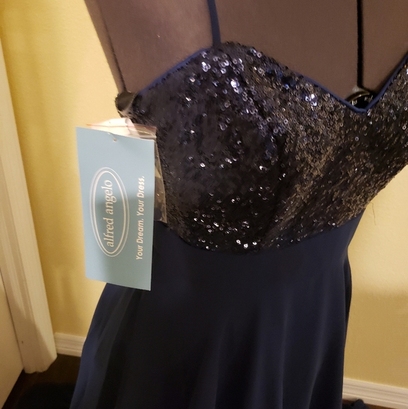 Alfred Angelo Navy Sequin Bridesmaid Dress Sz 8 - Picture 5 of 7